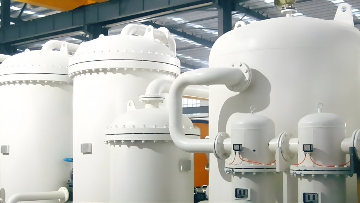Large industrial lithium extraction tanks and piping inside processing facility